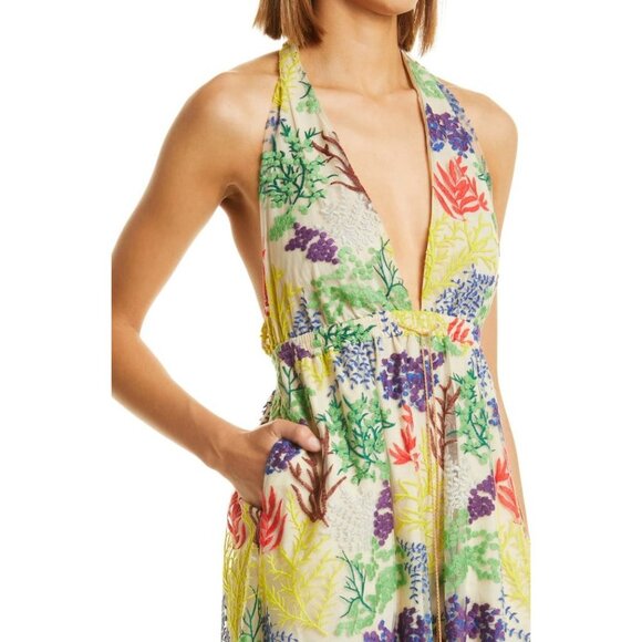 Toccin FLORAL Embroidered Deep V Halter Dress Size 4 - Picture 12 of 12